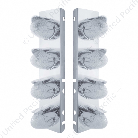 SS Front Air Cleaner Bracket With 8X 19 LED Beehive Lights & Visors For Peterbilt-Amber LED/Clear Le