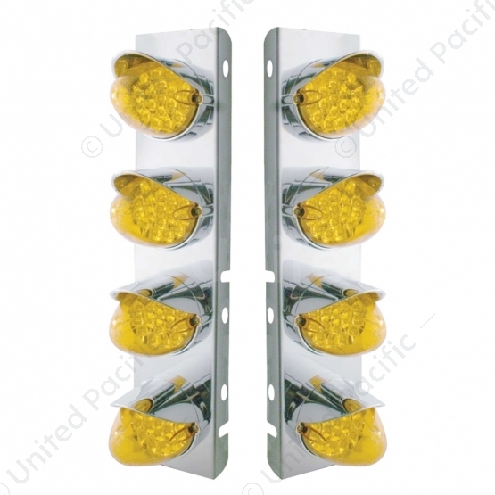 SS Front Air Cleaner Bracket With 8X 19 LED Reflector Lights & Visors For Peterbilt-Amber LED & Lens