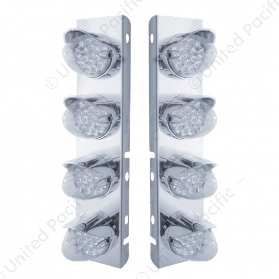 SS Front Air Cleaner Bracket With 8X 19 LED Reflector Lights & Visors For Peterbilt-Amber LED/Clear