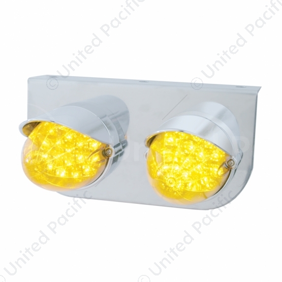 Stainless Light Bracket With 2X 19 LED Reflector Lights & Visors - Amber LED/Amber Lens