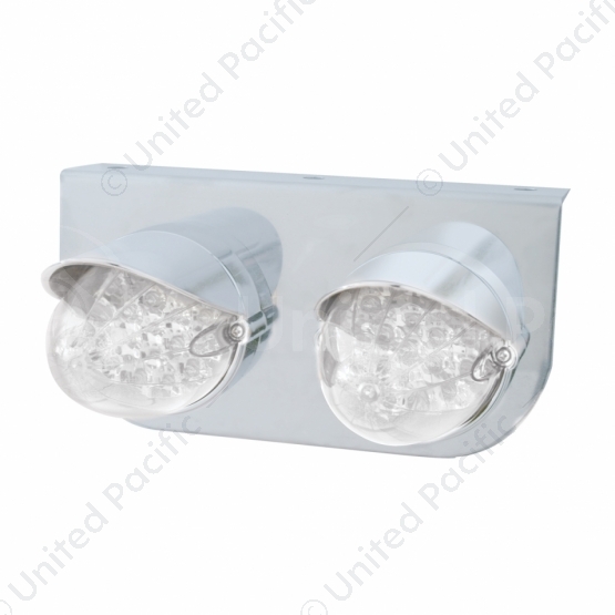Stainless Light Bracket With 2X 19 LED Reflector Lights & Visors - Amber LED/Clear Lens