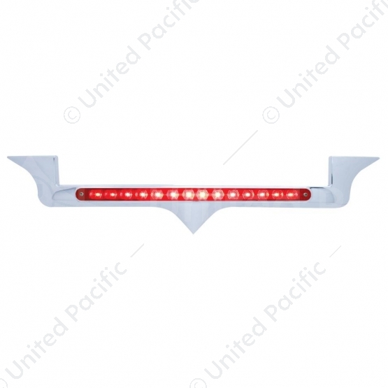 Chrome Hood Emblem Trim With 14 LED Light Bar For Kenworth - Red LED/Red Lens
