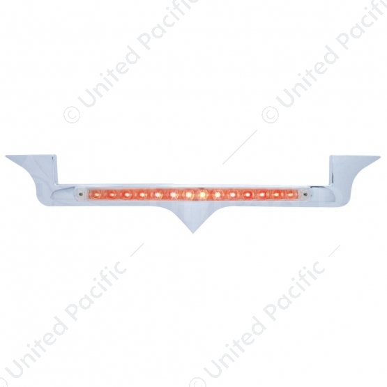 Chrome Hood Emblem Trim With 14 LED Light Bar For Kenworth - Red LED/Clear Lens