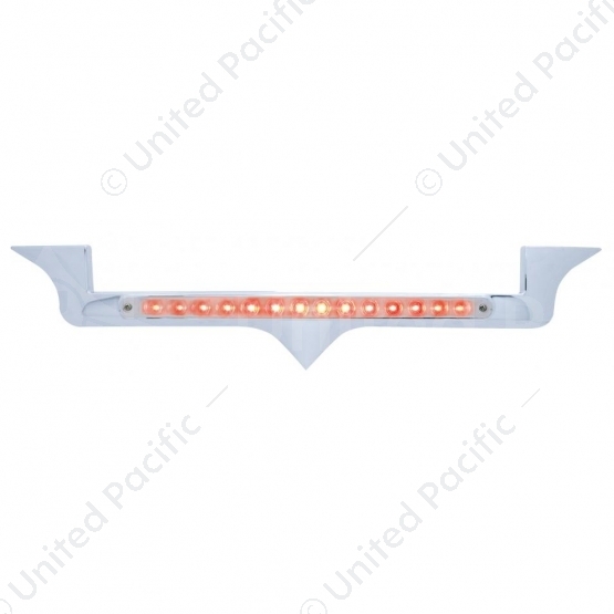 Chrome Hood Emblem Trim With 14 LED Light Bar For Kenworth - Red LED/Chrome Lens