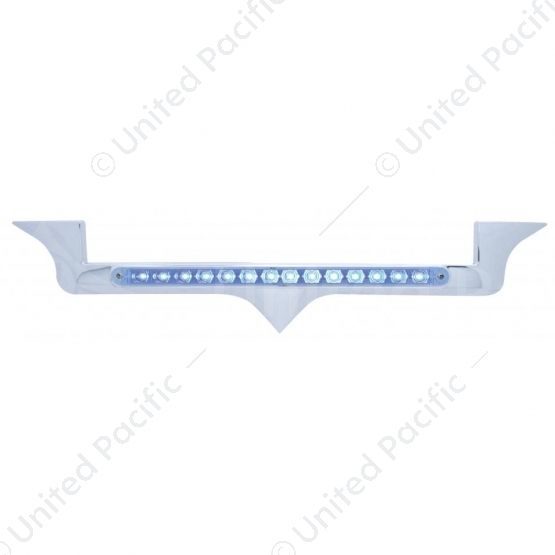 Chrome Hood Emblem Trim With 14 LED Light Bar For Kenworth - Blue LED/Clear Lens