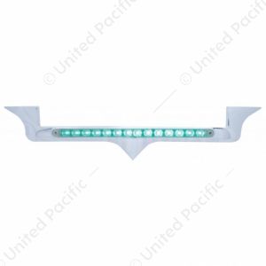 Chrome Hood Emblem Trim With 14 LED Light Bar For Kenworth - Green LED/Clear Lens