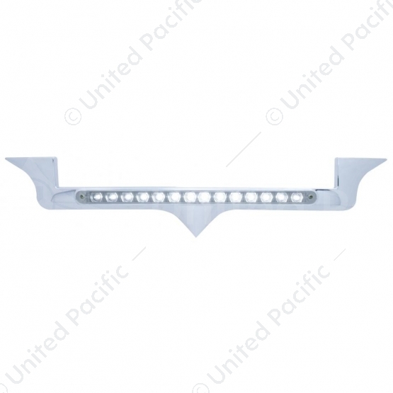 Chrome Hood Emblem Trim With 14 LED Light Bar For Kenworth - White LED/Clear Lens