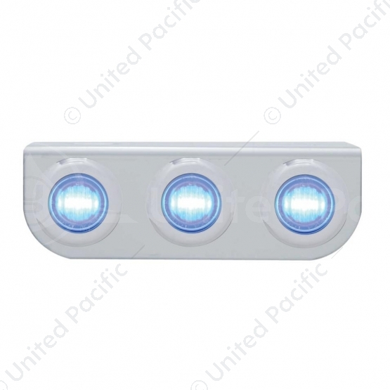 Stainless Light Bracket With 3X 3 LED 3/4" Mini Lights - Blue LED/Clear Lens