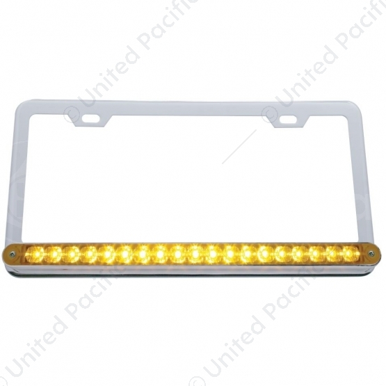 Chrome License Plate Frame With 19 LED 12" Reflector Light Bar - Amber LED/Amber Lens