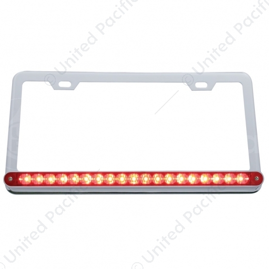 Chrome License Plate Frame With 19 LED 12" Reflector Light Bar - Red LED/Red Lens