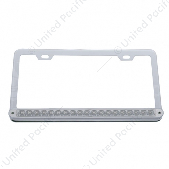 Chrome License Plate Frame With 19 LED 12" Reflector Light Bar - Amber LED/Clear Lens