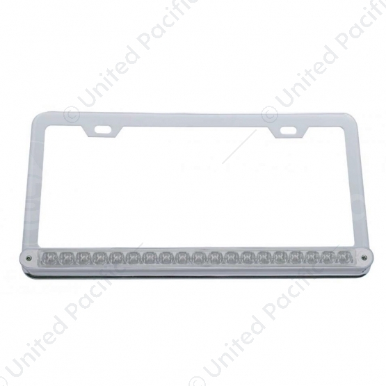 Chrome License Plate Frame With 19 LED 12" Reflector Light Bar - Red LED/Clear Lens