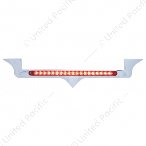Chrome Hood Emblem Trim With 19 LED Reflector Light Bar For Kenworth - Red LED/Red Lens