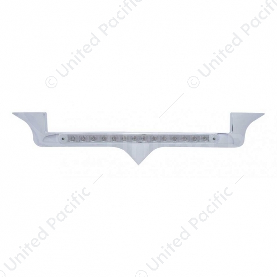 Chrome Hood Emblem Trim With 19 LED Reflector Light Bar For Kenworth - Red LED/Clear Lens