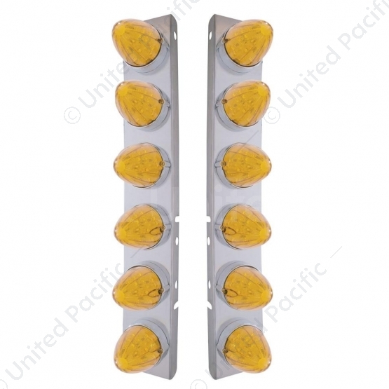 SS Front Air Cleaner Bracket With 12X 19 LED Watermelon Lights & Bezels For Peterbilt-Amber LED & Le