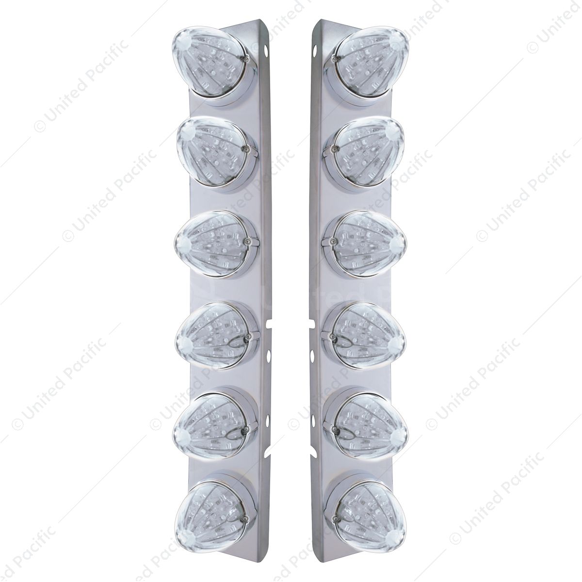 SS Front Air Cleaner Bracket With 12X 19 LED Watermelon Lights & Bezels For Peterbilt-Amber LED/Clea