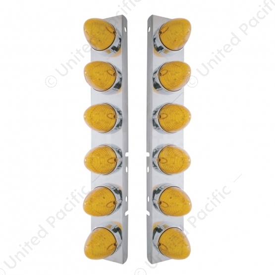 SS Front Air Cleaner Bracket With 12X 19 LED Beehive Lights & Bezels For Peterbilt-Amber LED & Lens