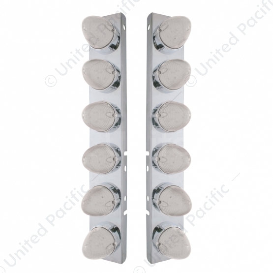 SS Front Air Cleaner Bracket With 12X 19 LED Beehive Lights & Bezels For Peterbilt-Amber LED/Clear L