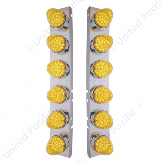 SS Front Air Cleaner Bracket With 12X 19 LED Reflector Lights & Bezels For Peterbilt-Amber LED & Len