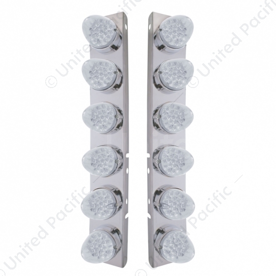 SS Front Air Cleaner Bracket With 12X 19 LED Reflector Lights & Bezels For Peterbilt-Amber LED/Clear