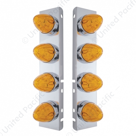 SS Front Air Cleaner Bracket With 8X 19 LED Watermelon Lights & Bezels For Peterbilt-Amber LED & Len