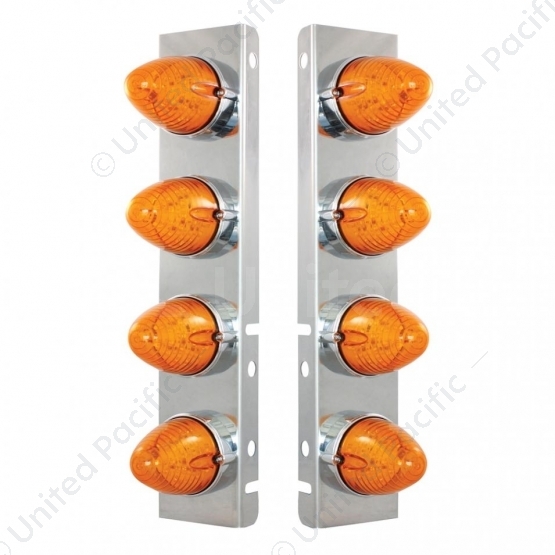 SS Front Air Cleaner Bracket With 8X 19 LED Beehive Lights & Bezels For Peterbilt-Amber LED & Lens