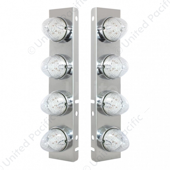 SS Front Air Cleaner Bracket With 8X 19 LED Beehive Lights & Bezels For Peterbilt-Amber LED/Clear Le