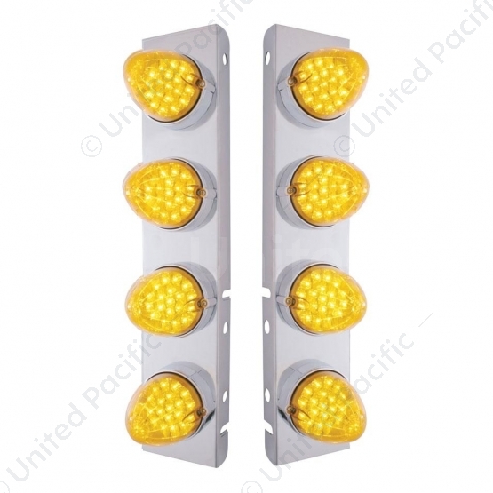 SS Front Air Cleaner Bracket With 8X 19 LED Reflector Lights & Bezels For Peterbilt-Amber LED & Lens