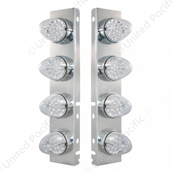 SS Front Air Cleaner Bracket With 8X 19 LED Reflector Lights & Bezels For Peterbilt-Amber LED/Clear