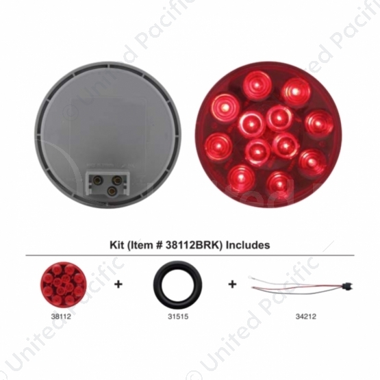 12 LED 4" Round Light Kit (Stop, Turn & Tail) - Red LED/Red Lens