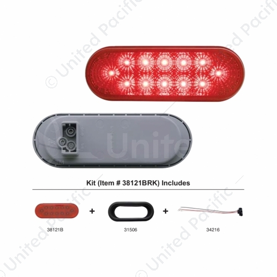 12 LED 6" Oval Reflector Light Kit (Stop, Turn & Tail) - Red LED/Red Lens