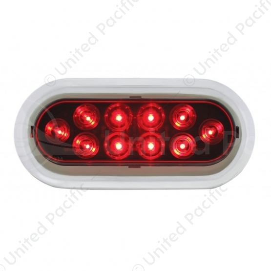 10 LED 6" Oval Light With Bezel (Stop, Turn & Tail) - Red LED/Red Lens
