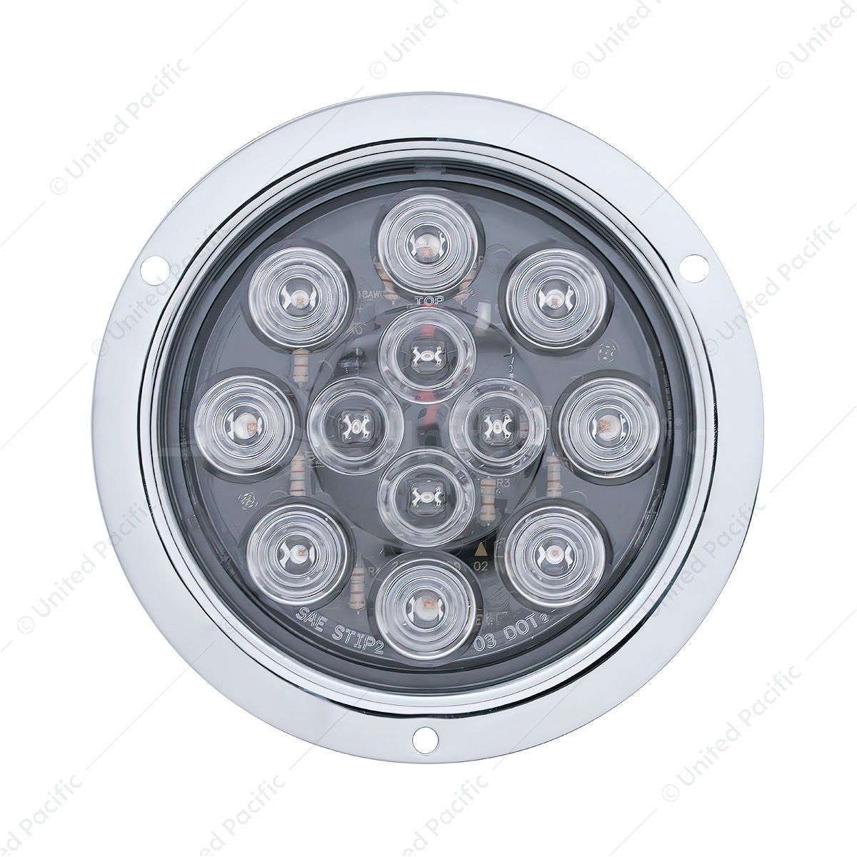 12 LED 4" Round Flange Mount Light (Stop, Turn & Tail) - Red LED/Clear Lens