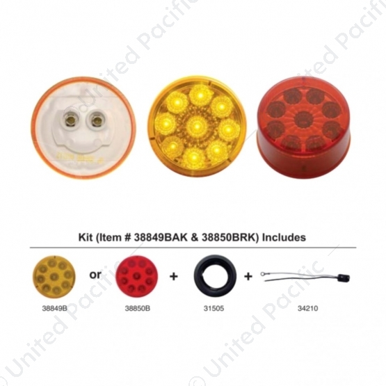 9 LED 2" Round Reflector Light Kit (Clearance/Marker) - Red LED/Red Lens