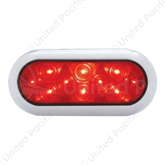 10 LED 6" Oval Flange Mount Light With Bezel (Stop, Turn & Tail) - Red LED/Red Lens (Bulk)