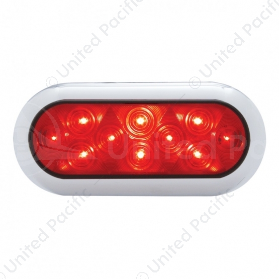 10 LED 6" Oval Flange Mount Light With Bezel (Stop, Turn & Tail) - Red LED/Red Lens