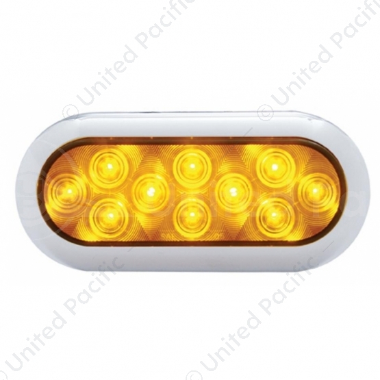 10 LED 6" Oval Flange Mount Turn Signal Light With Bezel - Amber LED/Amber Lens