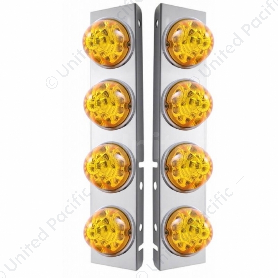 SS Front Air Cleaner Bracket W/8X 17 Amber LED Refl. Watermelon Lights & SS Bezels For Peterbilt-Amb