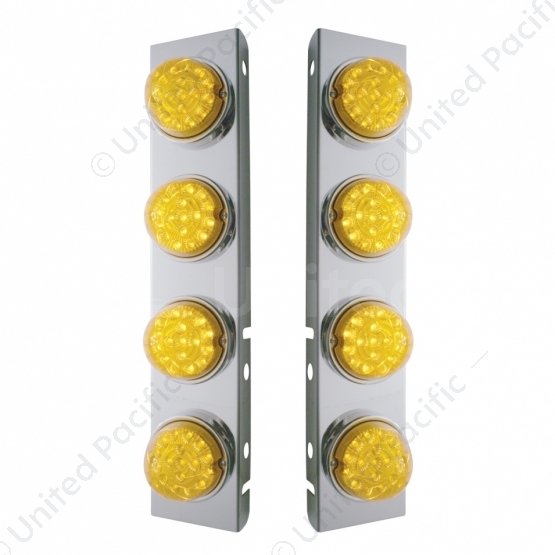 SS Front Air Cleaner Bracket With 8X 17 Amber LED Reflector Lights & SS Bezels For Peterbilt-Amber L