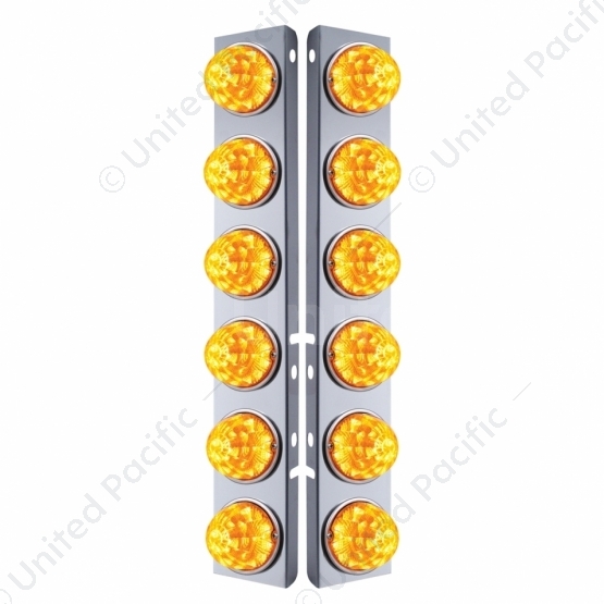SS Front Air Cleaner Bracket W/12X 17 Amber LED Refl. Watermelon Lights & SS Bezels For Peterbilt-Am