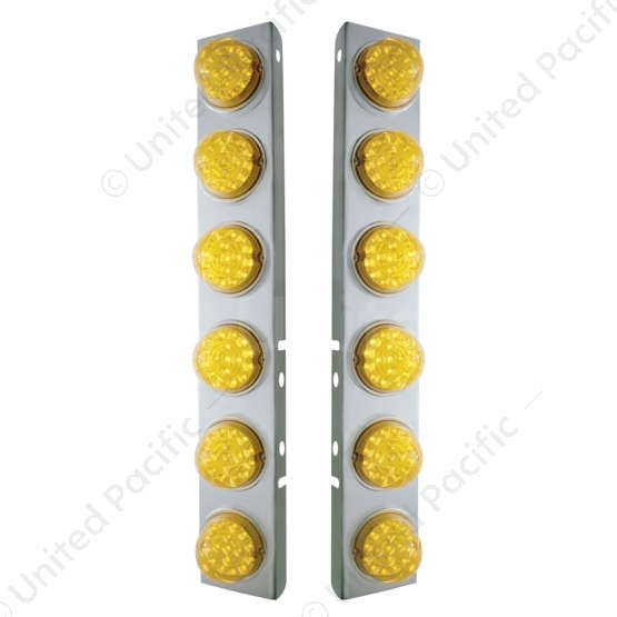 SS Front Air Cleaner Bracket With 12X 17 Amber LED Reflector Lights & SS Bezels For Peterbilt-Amber