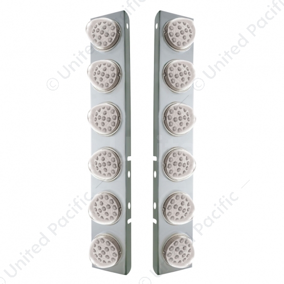 SS Front Air Cleaner Bracket With 12X 17 Amber LED Reflector Lights & SS Bezels For Peterbilt-Clear