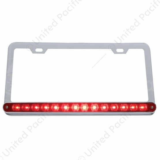 Chrome License Plate Frame With 14 LED 12" Light Bar - Red LED/Red Lens