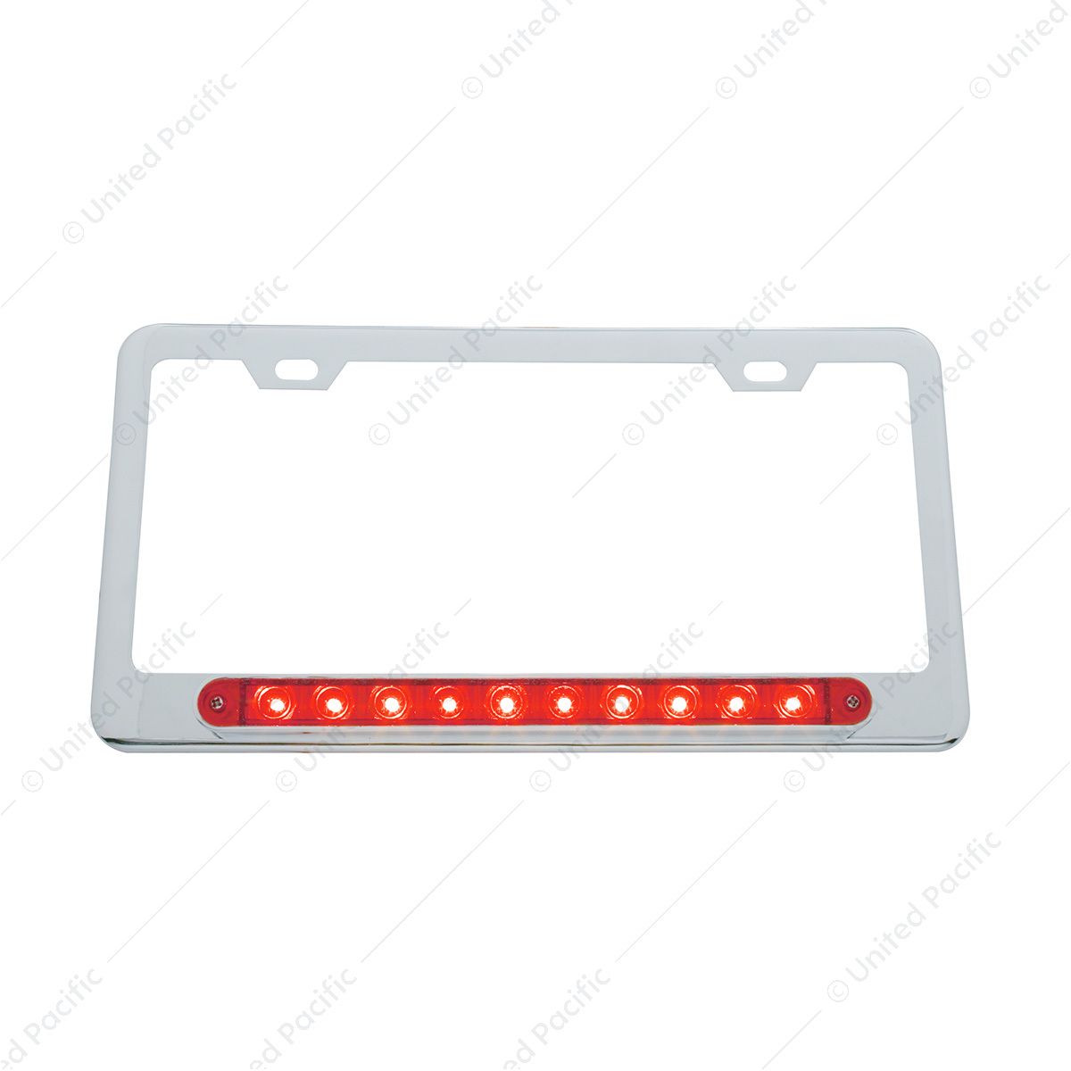 Chrome License Plate Frame With 10 LED 9" Light Bar - Red LED/Red Lens