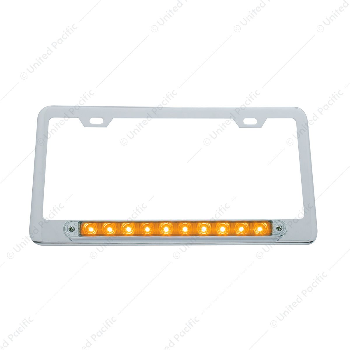 Chrome License Plate Frame With 10 LED 9" Light Bar - Amber LED/Clear Lens