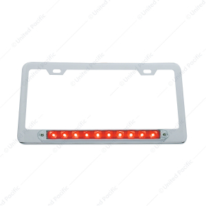 Chrome License Plate Frame With 10 LED 9" Light Bar - Red LED/Clear Lens