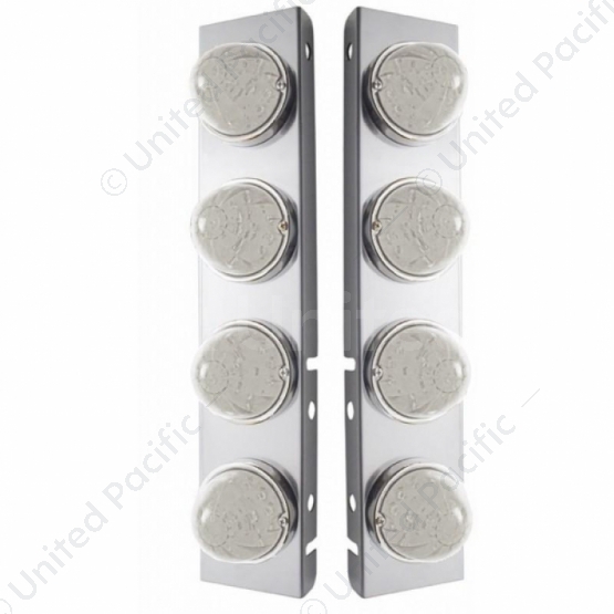 SS Front Air Cleaner Bracket With 8X 17 Amber LED Hi/Lo Watermelon Lights & SS Bezels For Peterbilt-