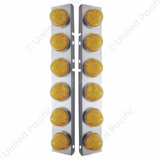 SS Front Air Cleaner Brkt With 12X 17 Amber LED Hi/Lo Watermelon Lights & SS Bezels For Peterbilt-Am