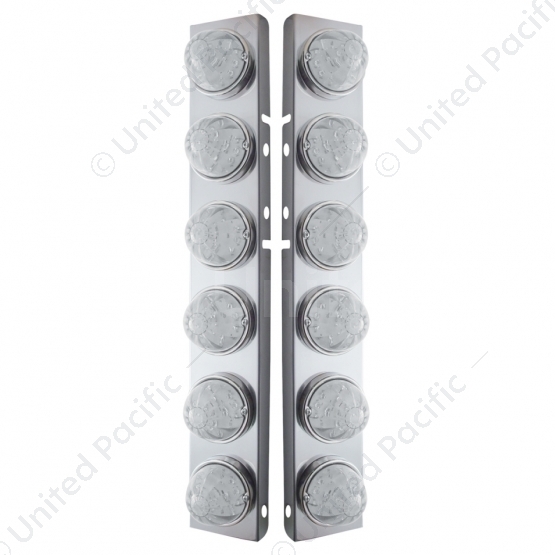 SS Front Air Cleaner Brkt With 12X 17 Amber LED Hi/Lo Watermelon Lights & SS Bezels For Peterbilt-Cl