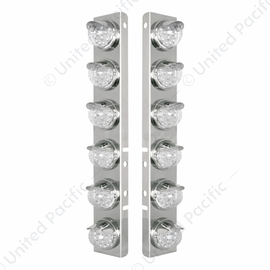 SS Front Air Cleaner Bracket With 12X 17 Amber LED Reflector Lights & SS Visors For Peterbilt-Clear